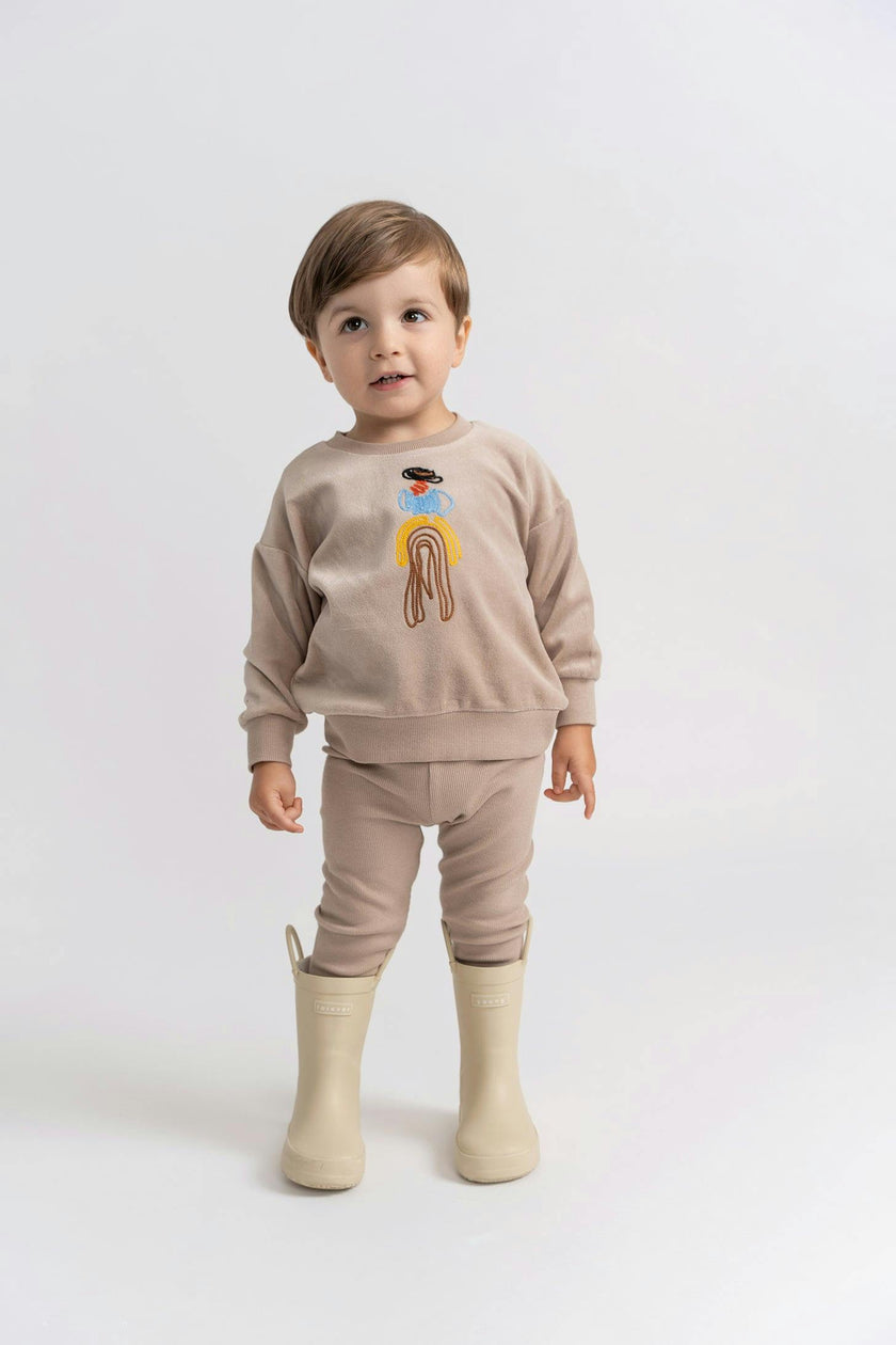 Cowboy Embroidered Elastic Waist Top and Pants Two Piece Set