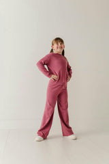 Girls Knit Flare Pants in Winter Mauve