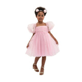 Pink Tulle Dress with Puffed Sleeves