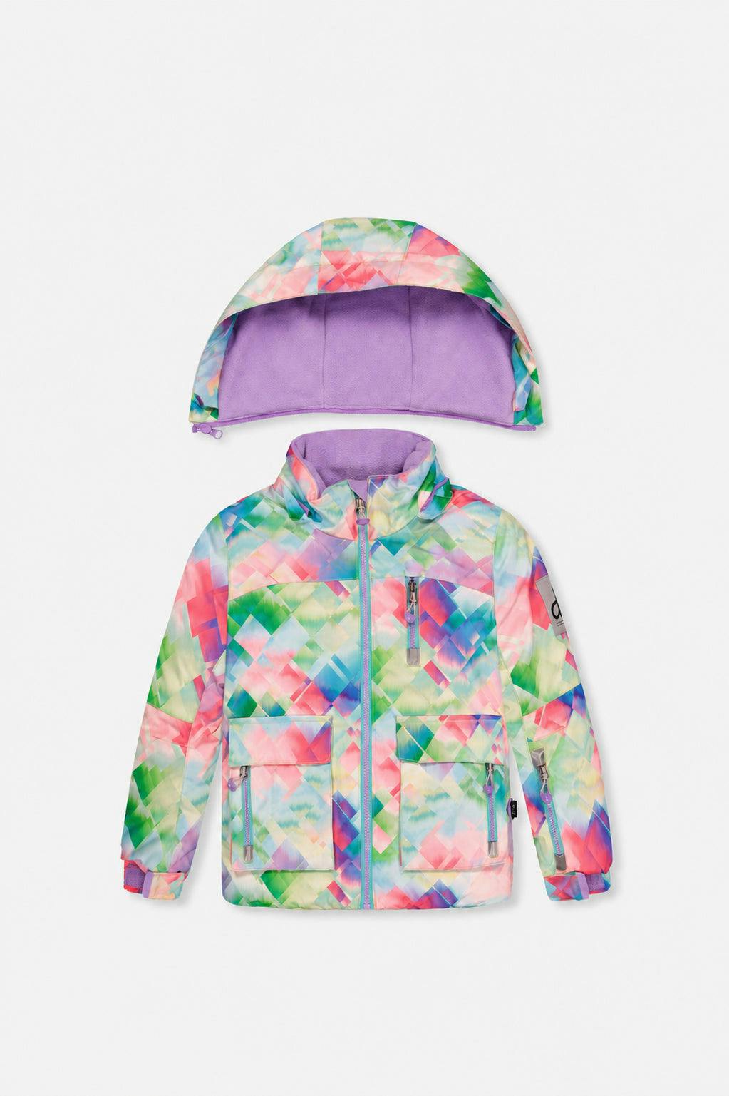 Two Piece Play Snowsuit Multicolored With A Diamond Pattern With Turquoise And Purple Pants