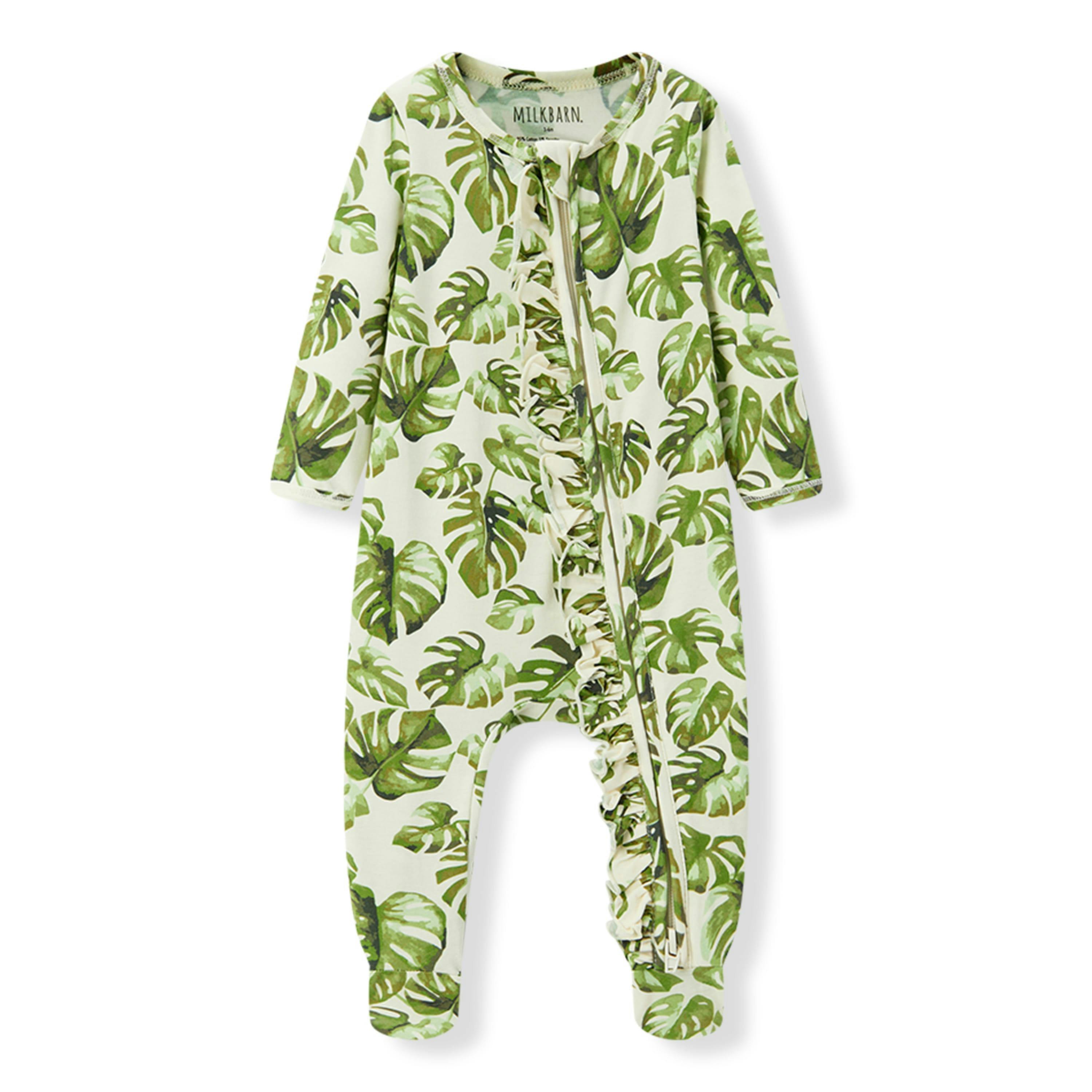 Island Leaf Cotton Stretch Ruffle Footed Romper
