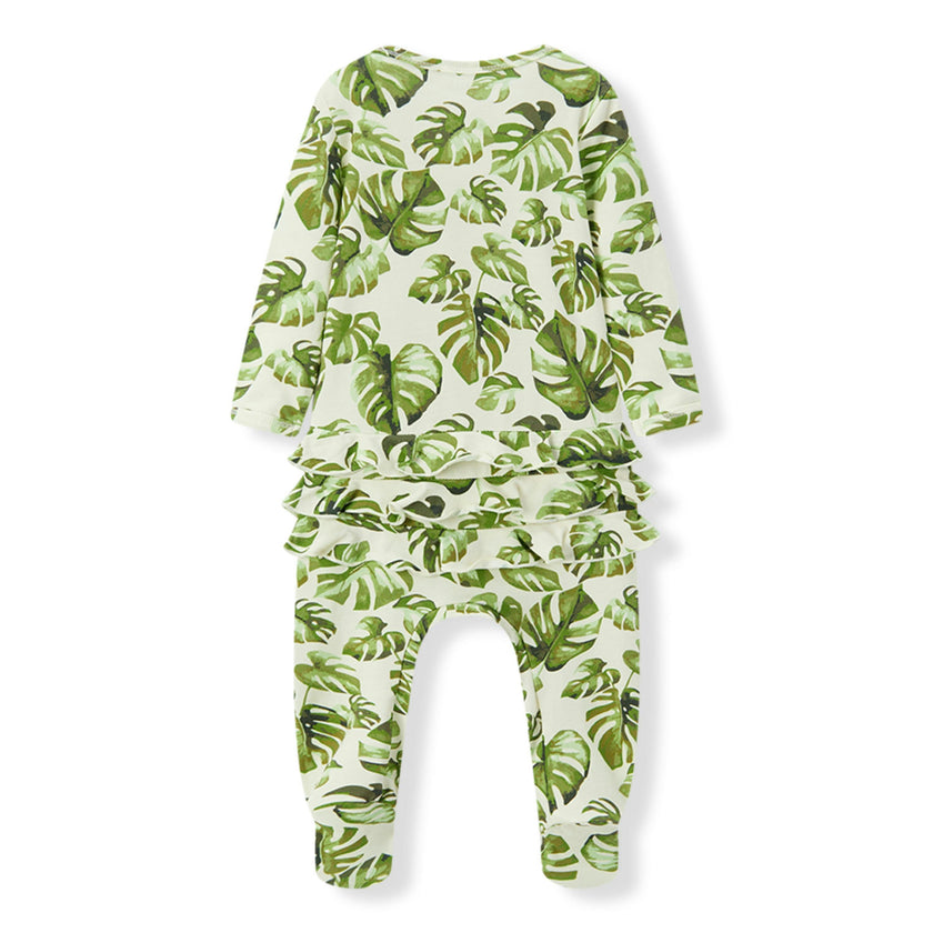 Island Leaf Cotton Stretch Ruffle Footed Romper