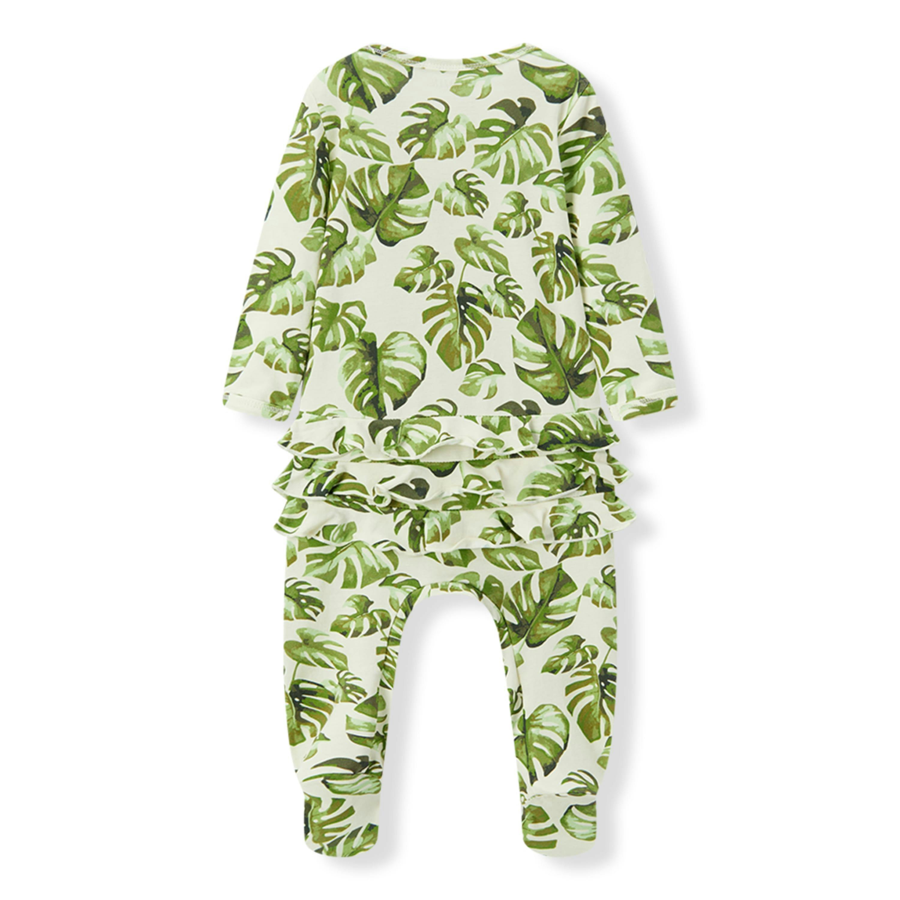 Island Leaf Cotton Stretch Ruffle Footed Romper