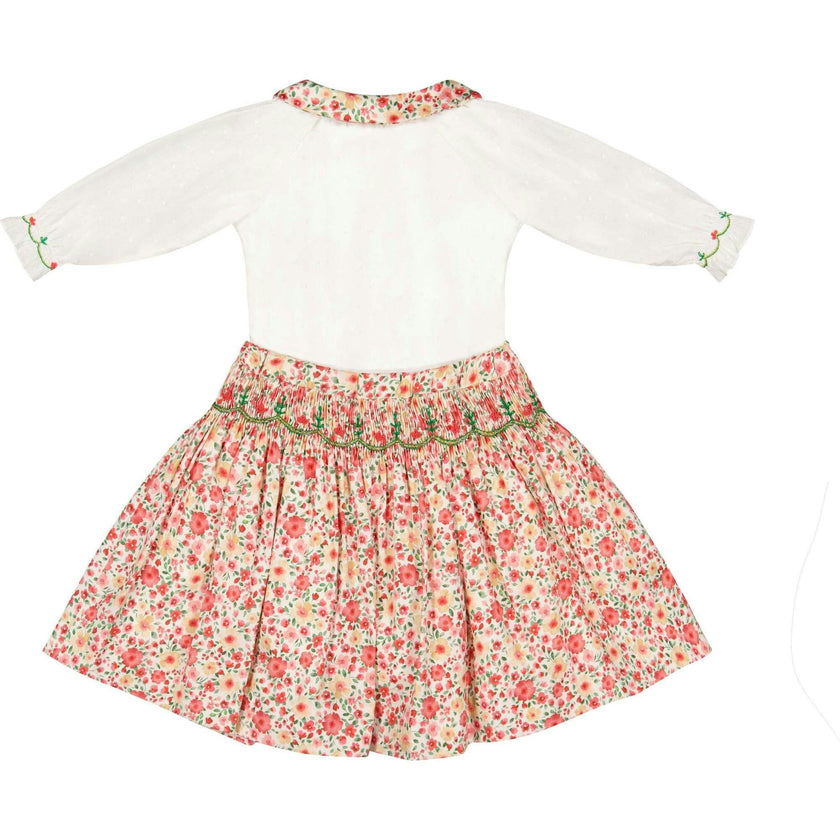 Marie Red Floral Smocked Skirt and Blouse Set