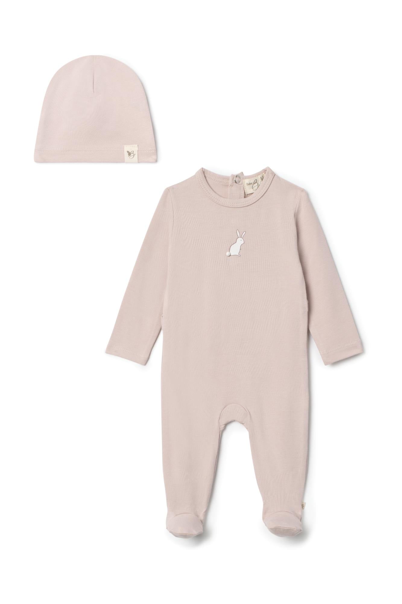 Print Snap Front Modal Romper and Hat Two Piece Set