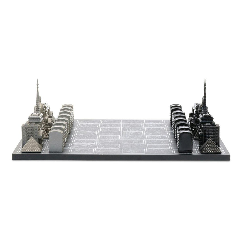 Chess Set Stainless Steel PARIS with Paris Map Board