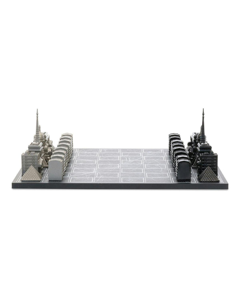 Chess Set Stainless Steel PARIS with Paris Map Board
