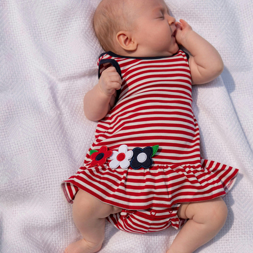 Stripe Knit Romper With Flowers