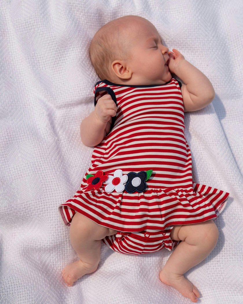 Stripe Knit Romper With Flowers