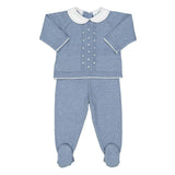 Pique Collar Dot Knit Set Blue