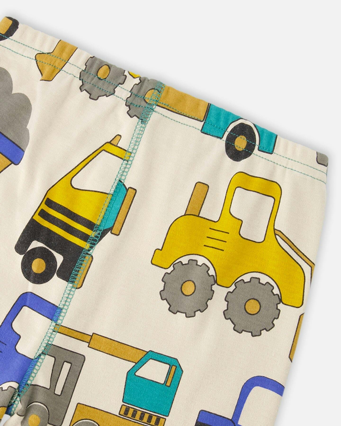 Organic Cotton Two-Piece Pyjama Set Beige Truck Print