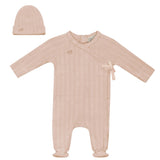 Wrap Ribbed Pointelle Romper and Hat Two Piece Set