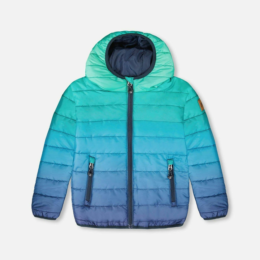 Quilted Mid-Season Jacket Green and Blue Gradient