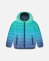 Quilted Mid-Season Jacket Green and Blue Gradient