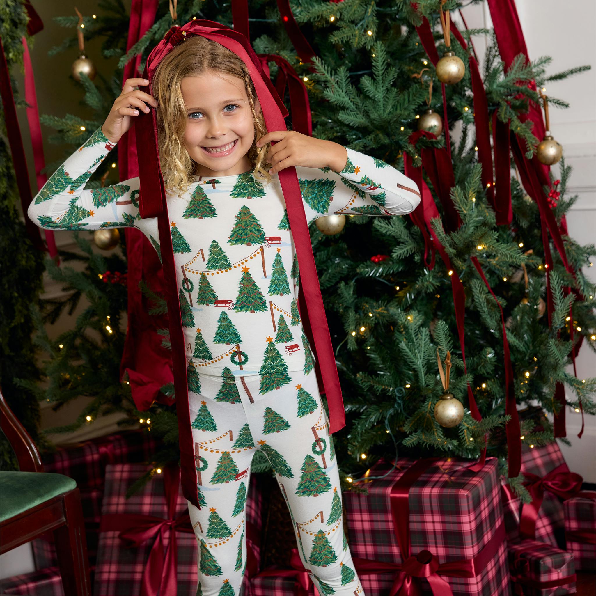 Kids Bamboo PJ Set - Christmas Tree Farm