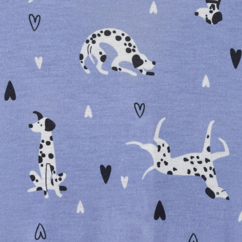Girls Purple Dalmatian & Heart Print Pajama Set | Dalmatian & Hearts