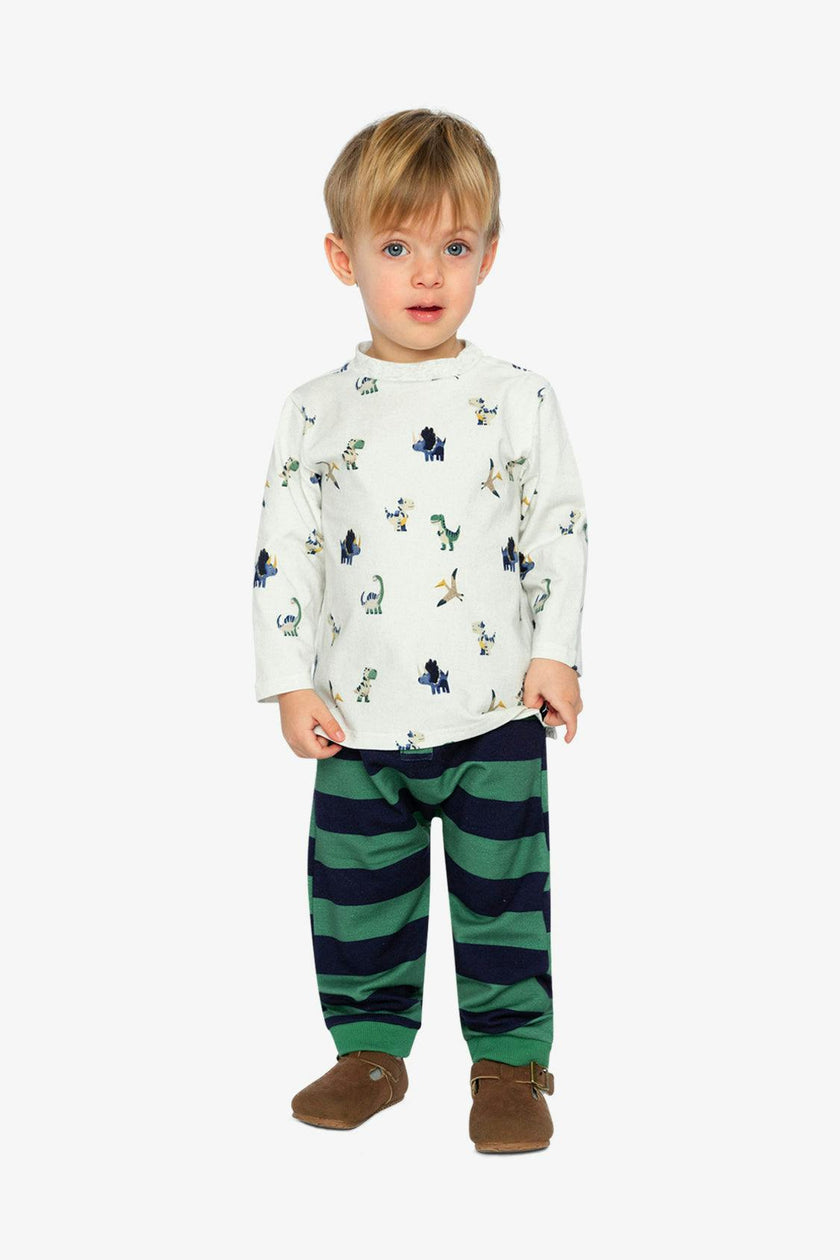 Cotton T-Shirt & Fleece Pant Set Beige Dinosaur Print