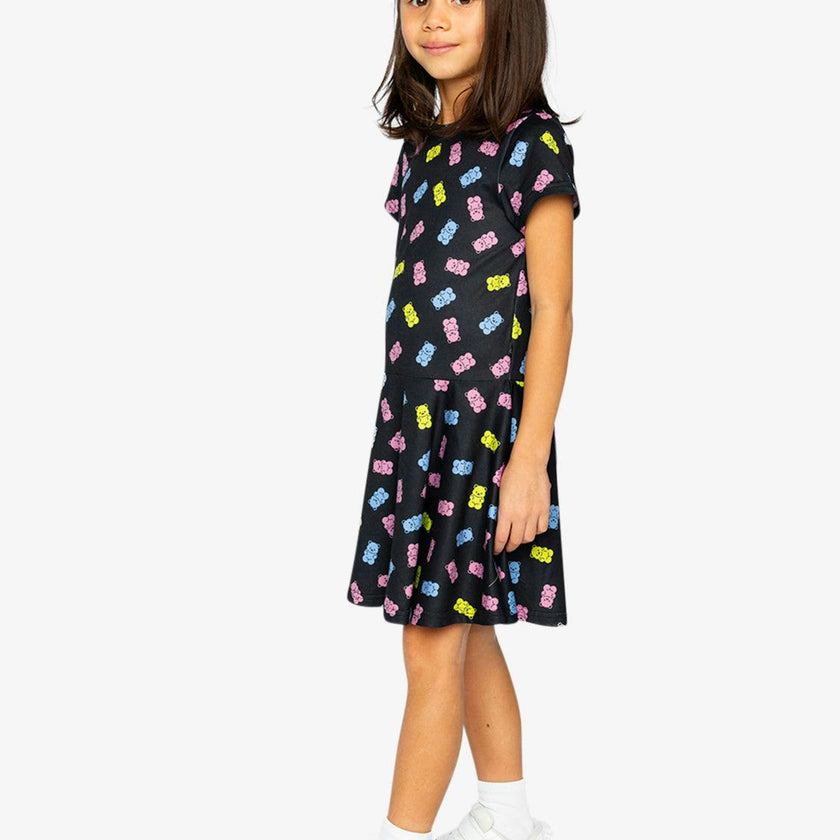 Short Sleeve Dress Black Printed Gummy Bears