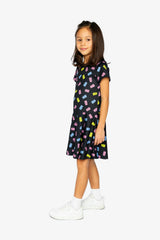 Short Sleeve Dress Black Printed Gummy Bears