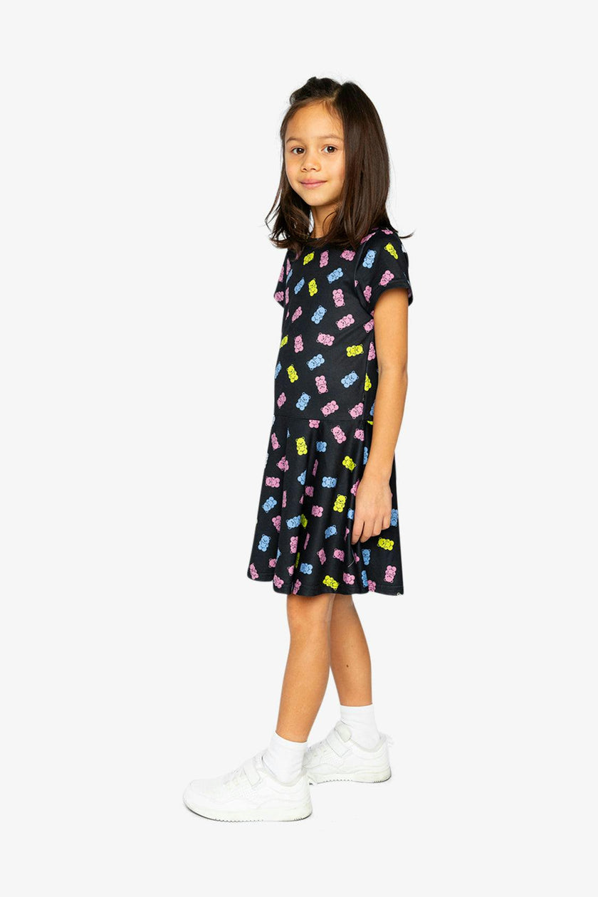 Short Sleeve Dress Black Printed Gummy Bears
