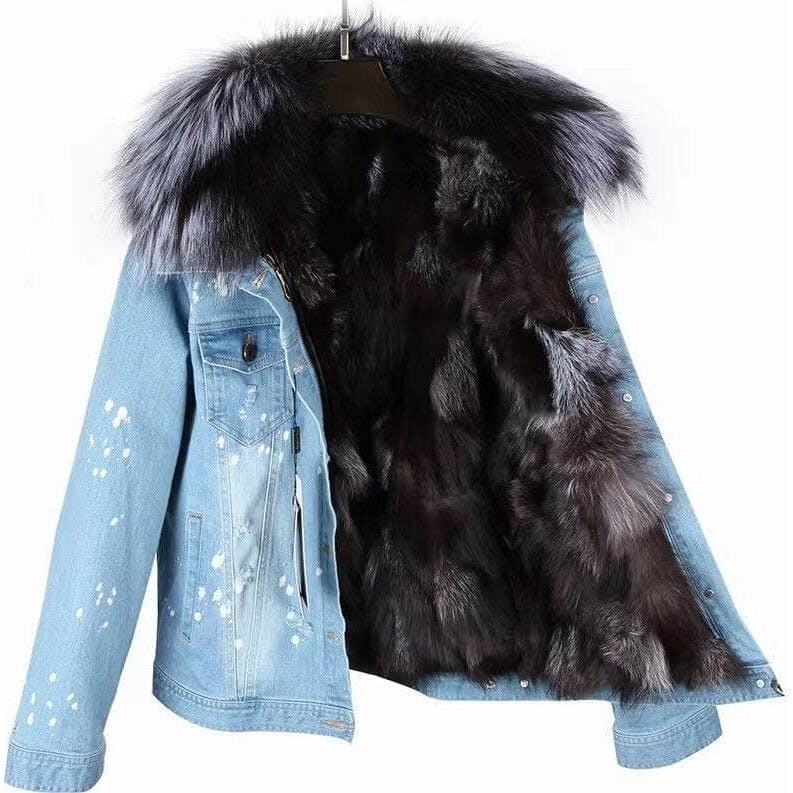Women’s Ombre Fur Denim Jacket Grey