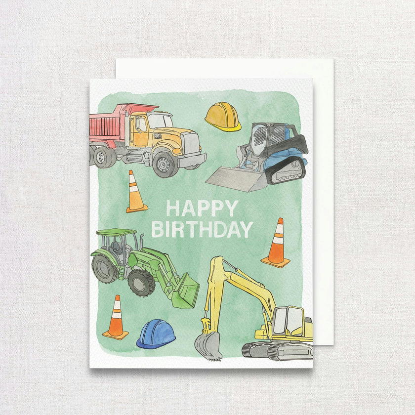 Construction Trucks Birthday Greeting Card