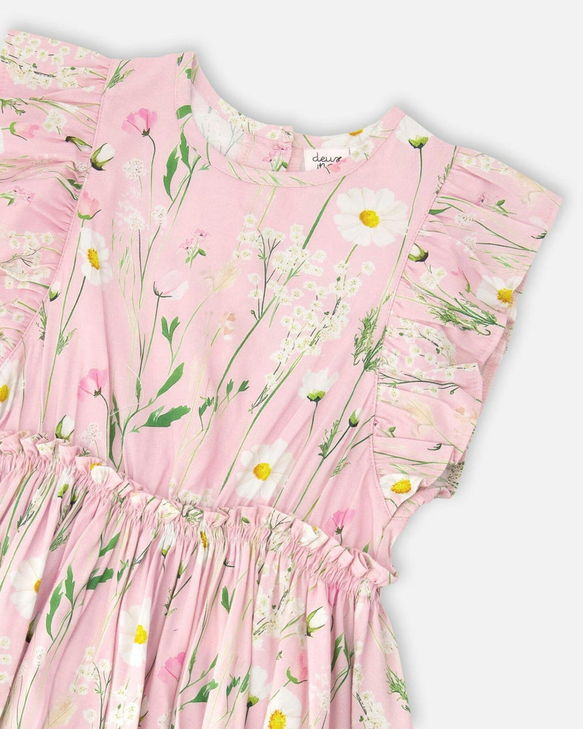 Viscose Dress Pink Printed Flowers