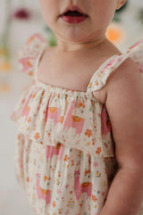 Baby Girl Gauze Bubble Romper in Llamas
