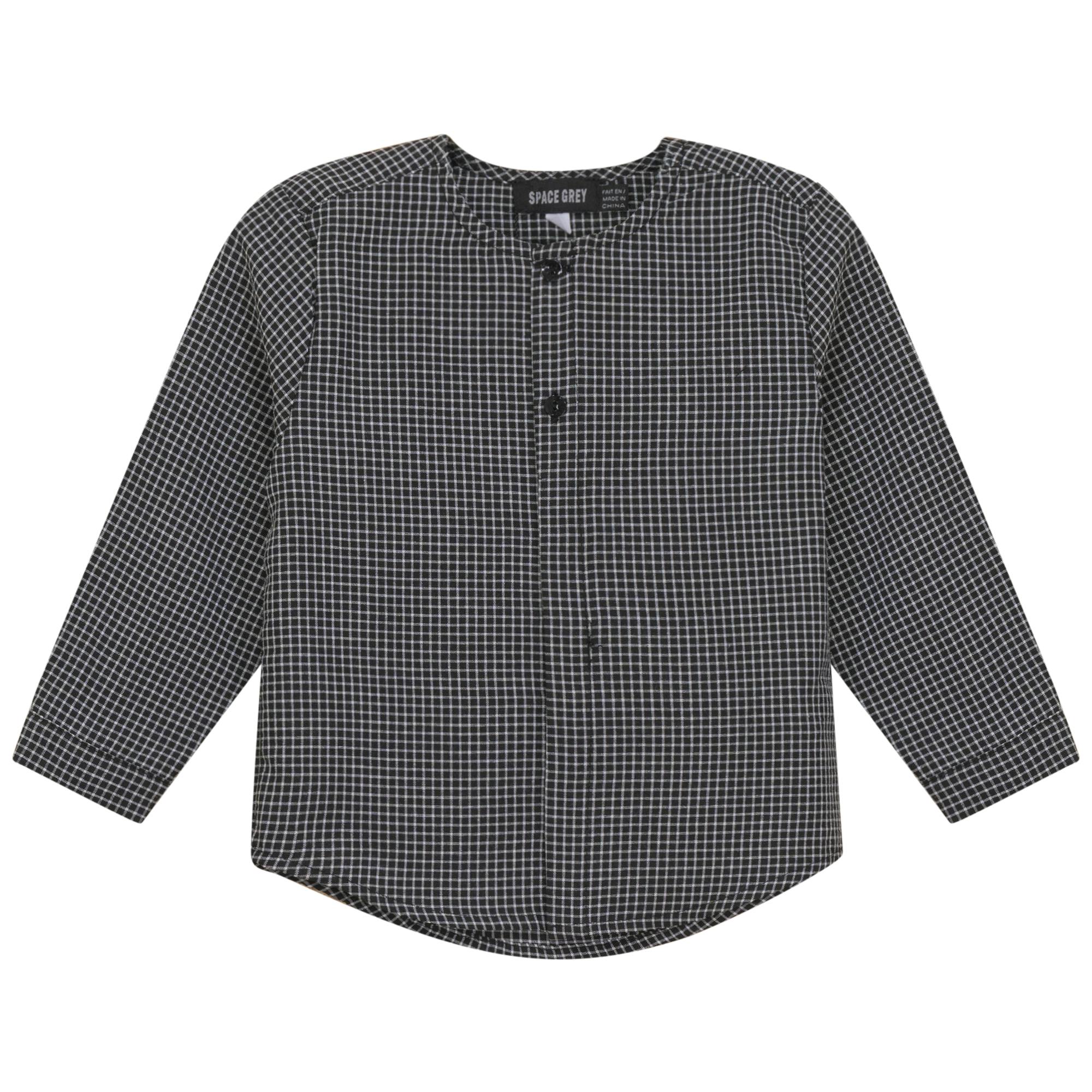 Checkered Woven Button Front Long Sleeve Shirt