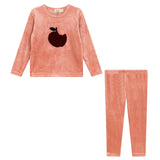 Apple Print Cotton Velour Elastic Waist Long Sleeve Top and Pants Two Piece Set