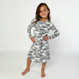 Grey Camo Bamboo Girls' Long Sleeve Dress