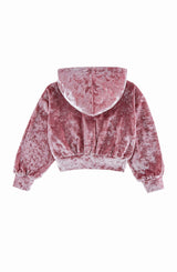 Velvet Zip Hoodie with Embroidered Hearts, Rose Pink
