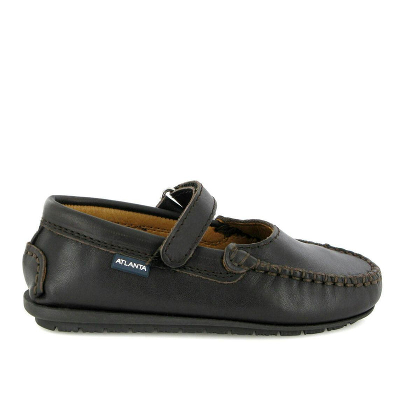 Smooth Leather Mary Jane Moccasins, Dark Brown