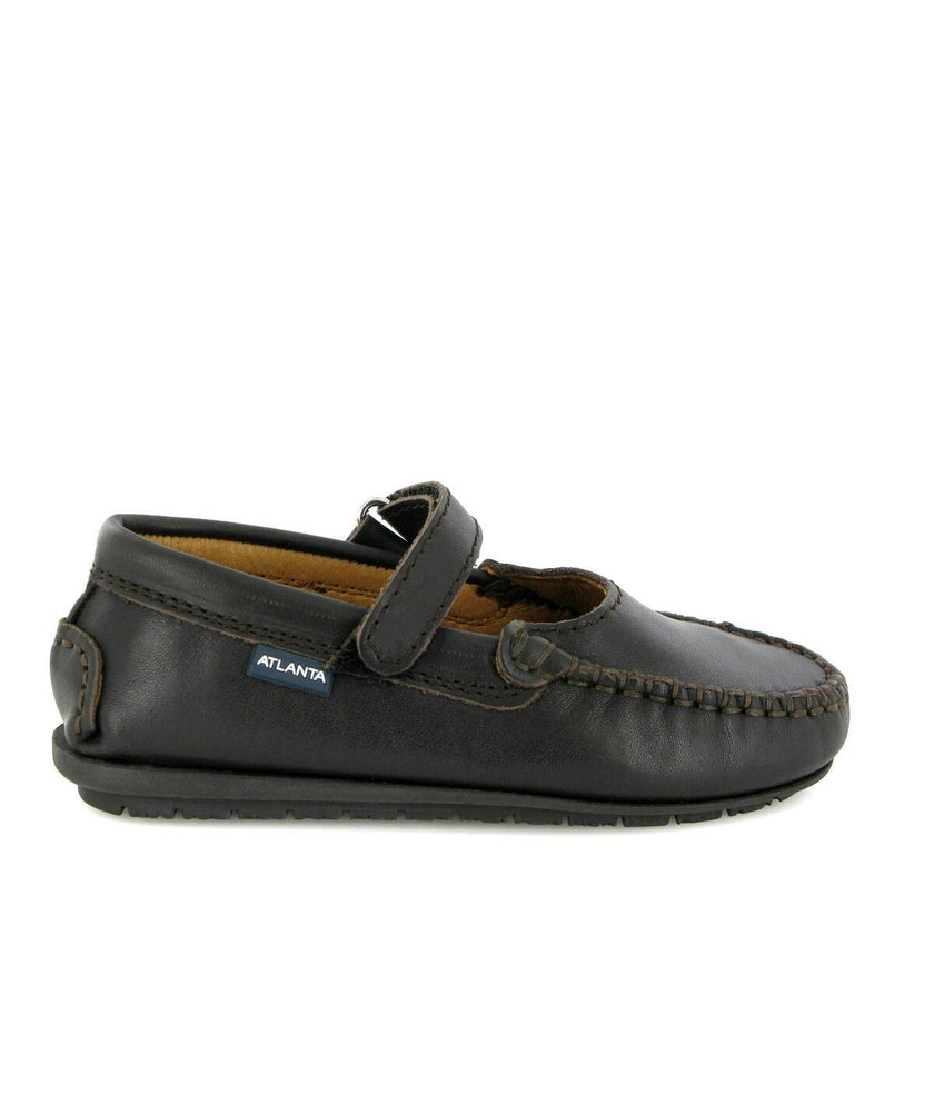 Smooth Leather Mary Jane Moccasins, Dark Brown