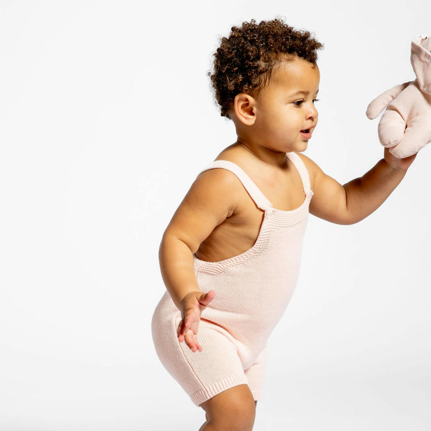 baby pink knit short overall