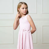 Organic Sleeveless Pleated Sweater Dress with Bow, Pink