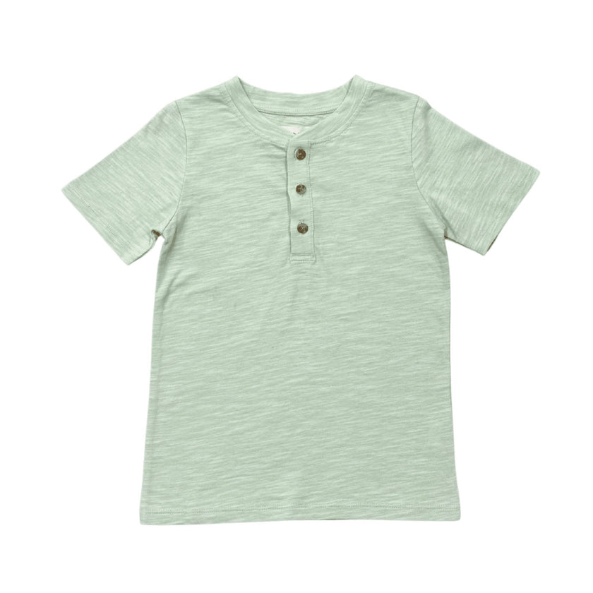 Boys Short Sleeve Henley Shirt in Aqua Island