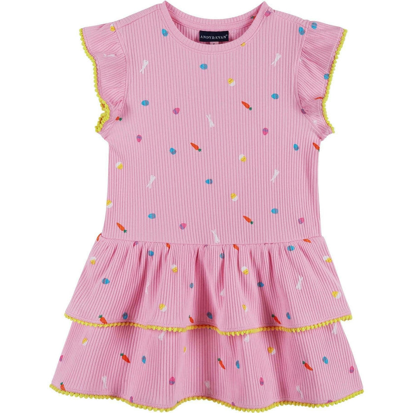 Girls Pink Rib Tiered Dress | Bunny Garden