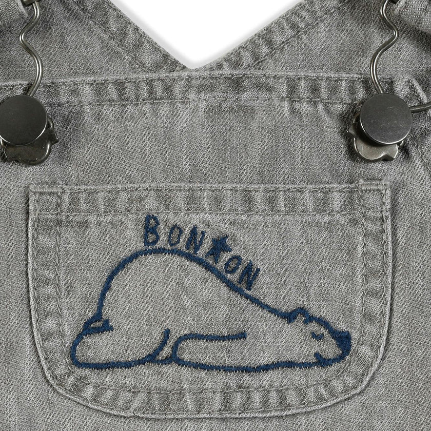 BONTON Soft Grey Embroidered Icare Baby Overalls