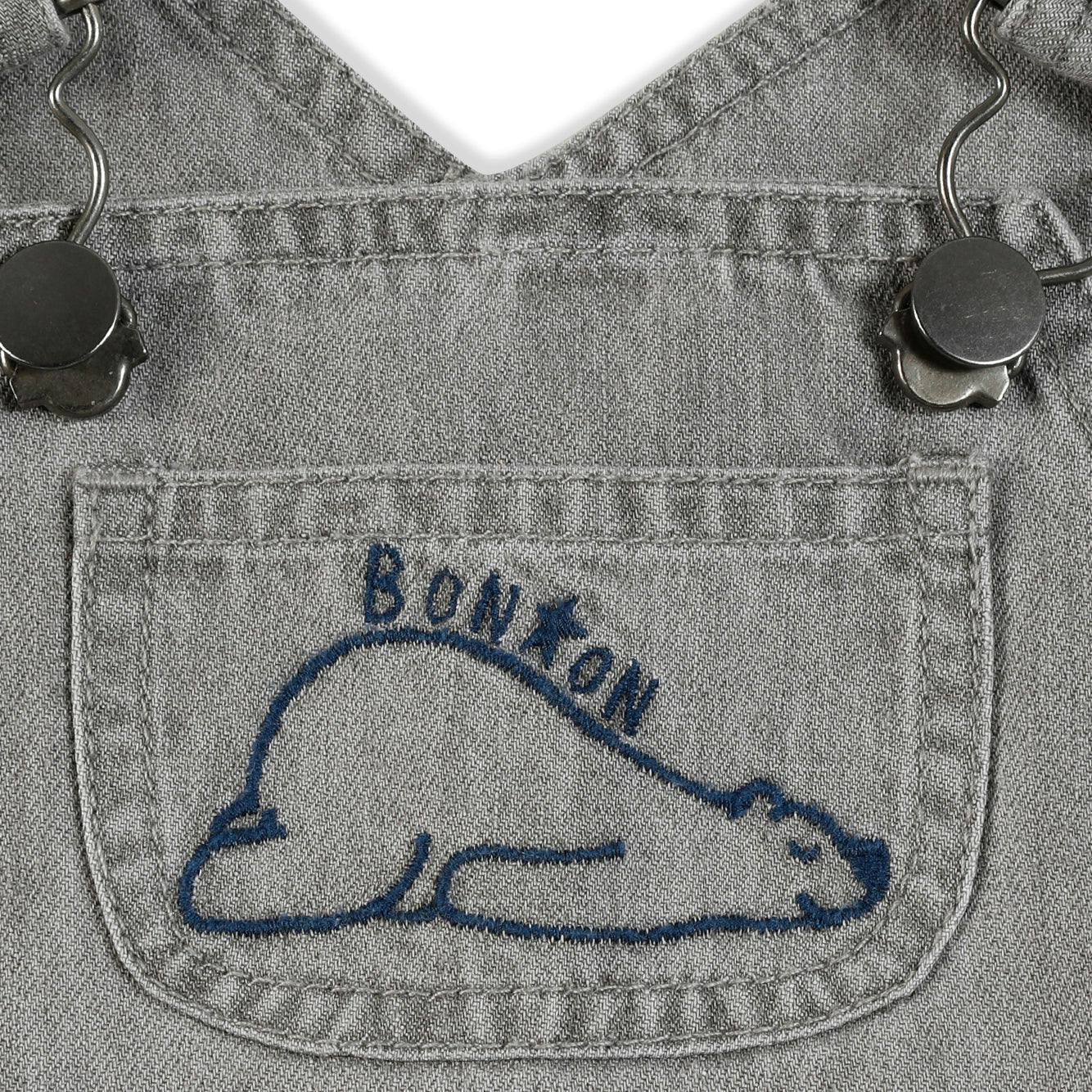 BONTON Soft Grey Embroidered Icare Baby Overalls