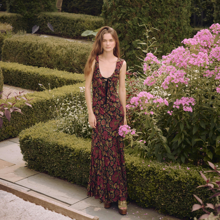 The Augustina Dress - Black Palampore Floral