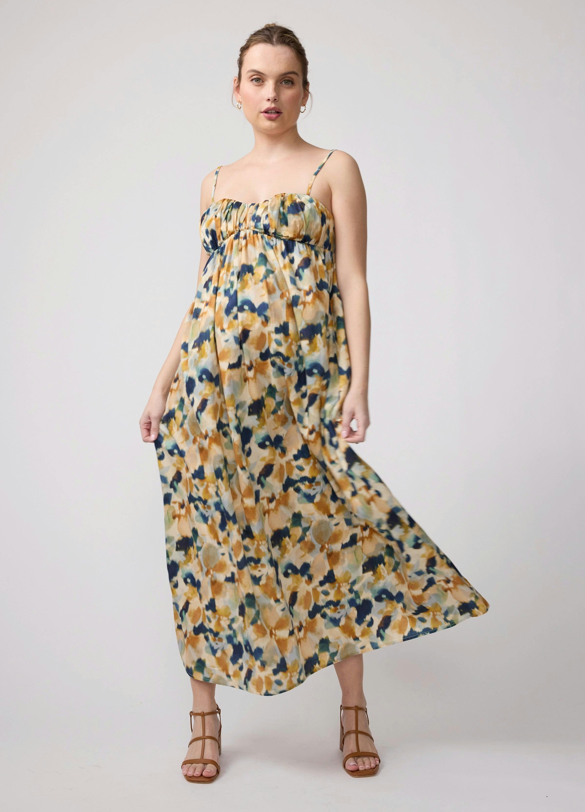 Floral Poplin Sleeveless Maternity Maxi Dress