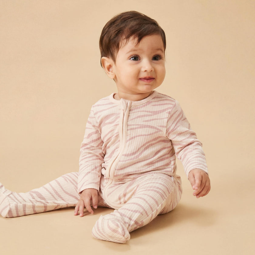 Zebra Sands Ribbed Clever Zip Baby Pajamas