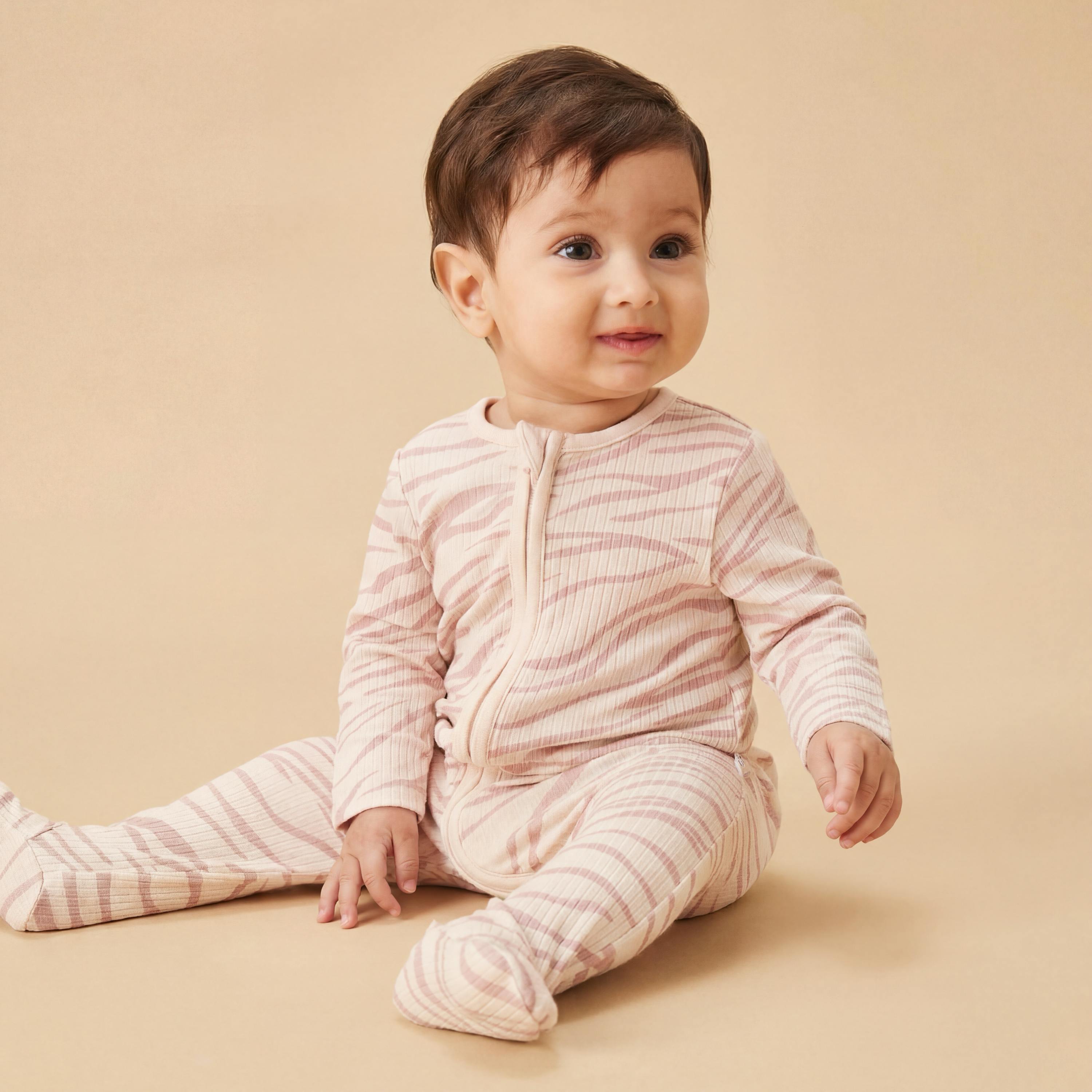 Zebra Sands Ribbed Clever Zip Baby Pajamas