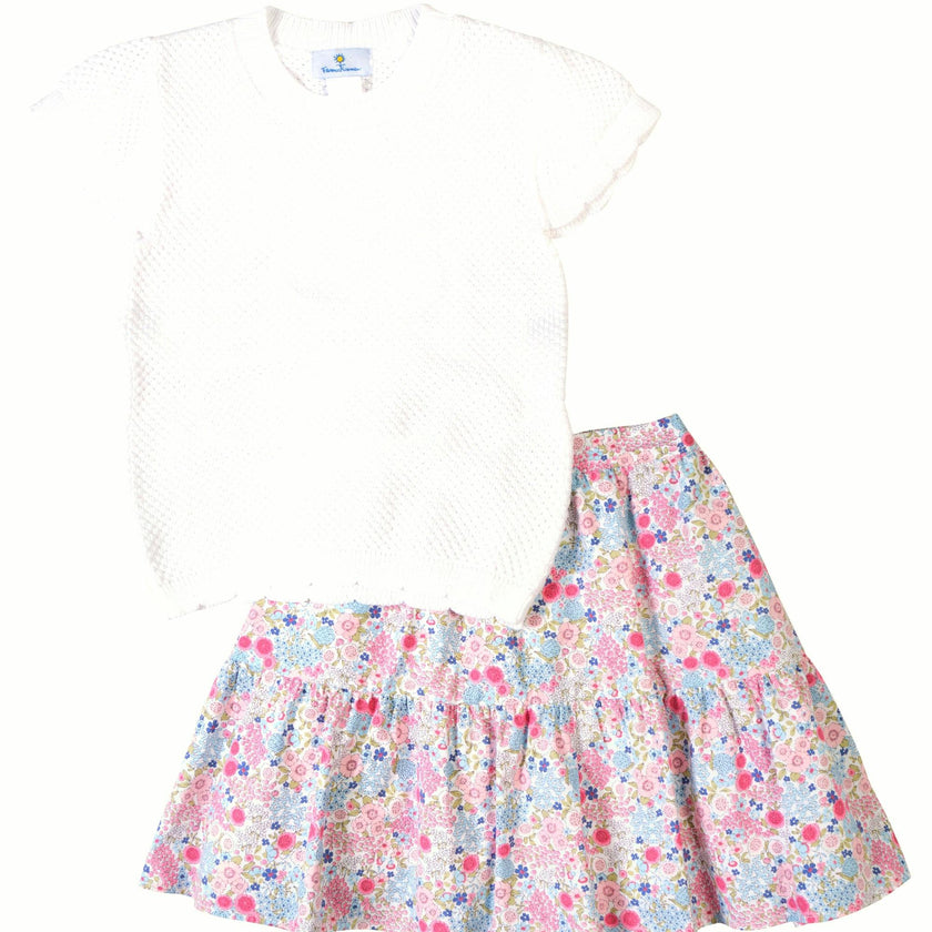 Short Sleeve Sweater with Scallop Edges