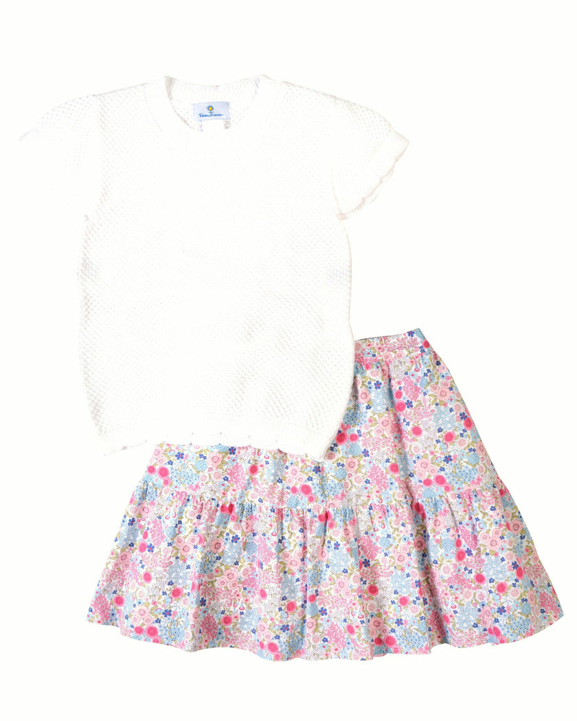 Short Sleeve Sweater with Scallop Edges