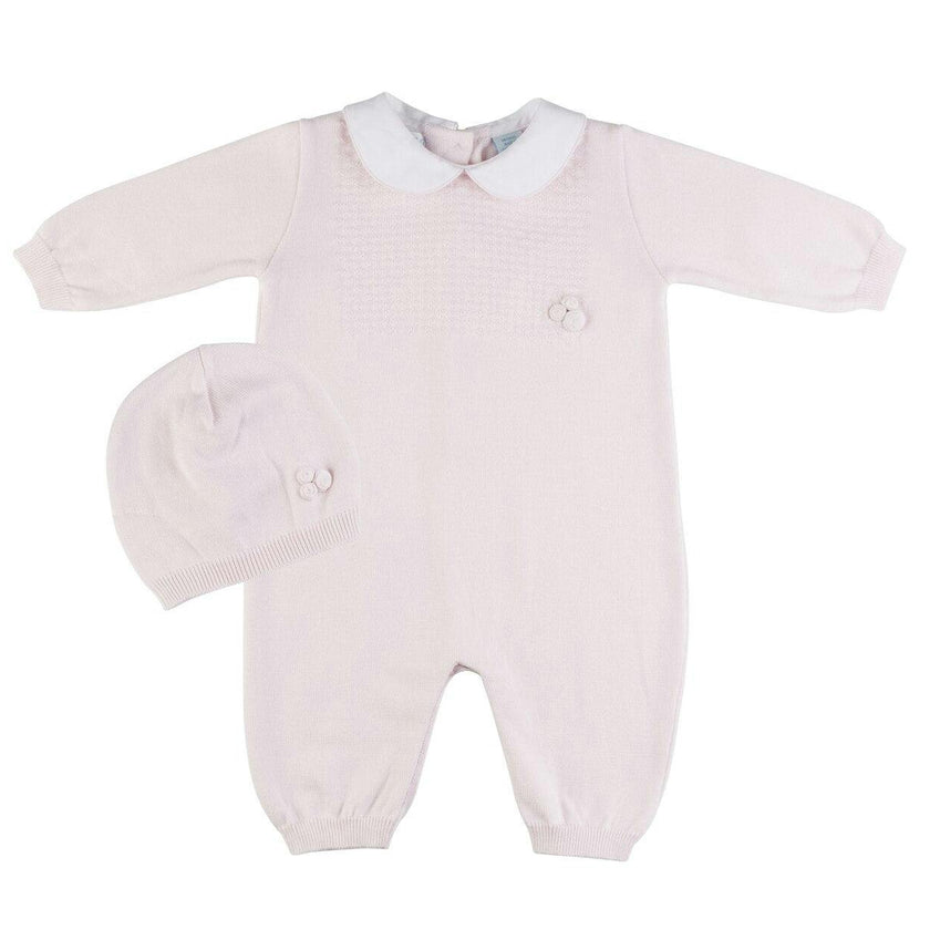 Girls Pique Collar Knit Longall with Hat Pink