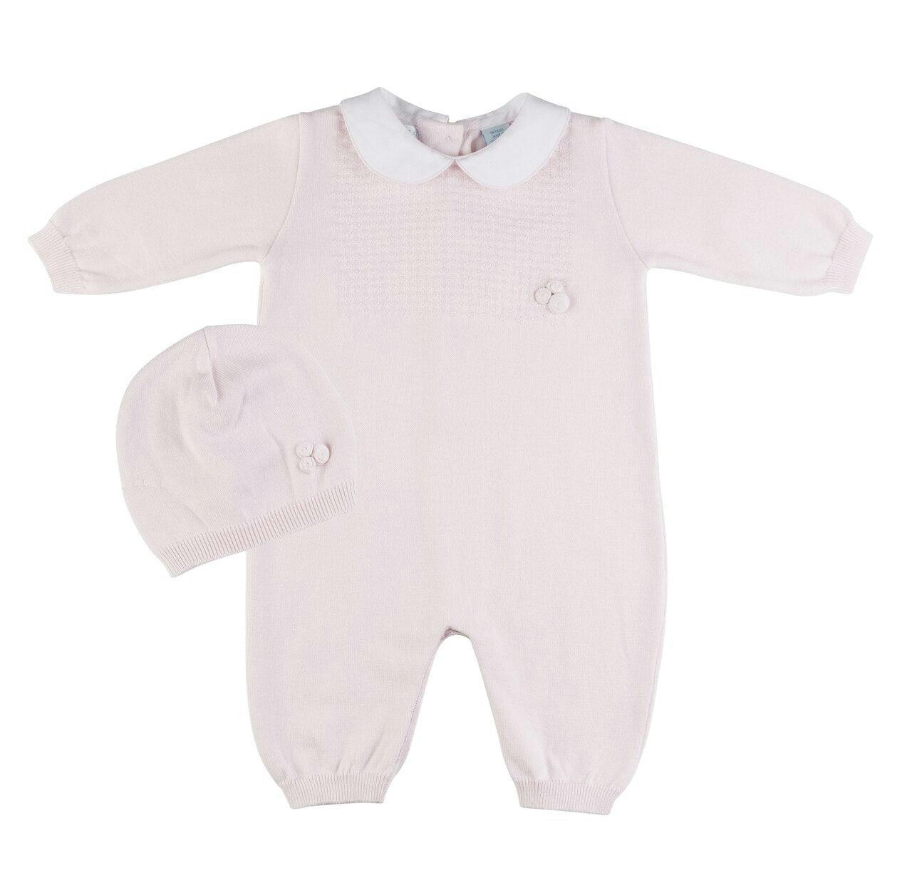 Girls Pique Collar Knit Longall with Hat Pink
