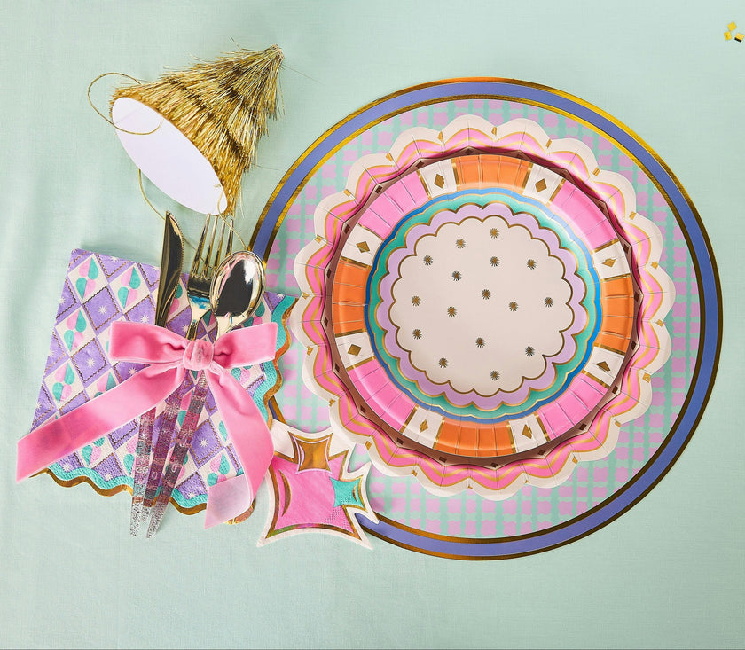 Packed Party Circus Soiree Dessert Plates 10ct - Gold Foil Colorful 3-Ply Party Plates, 8 Inch, 350 GSM for Circus and Carnival Birthdays