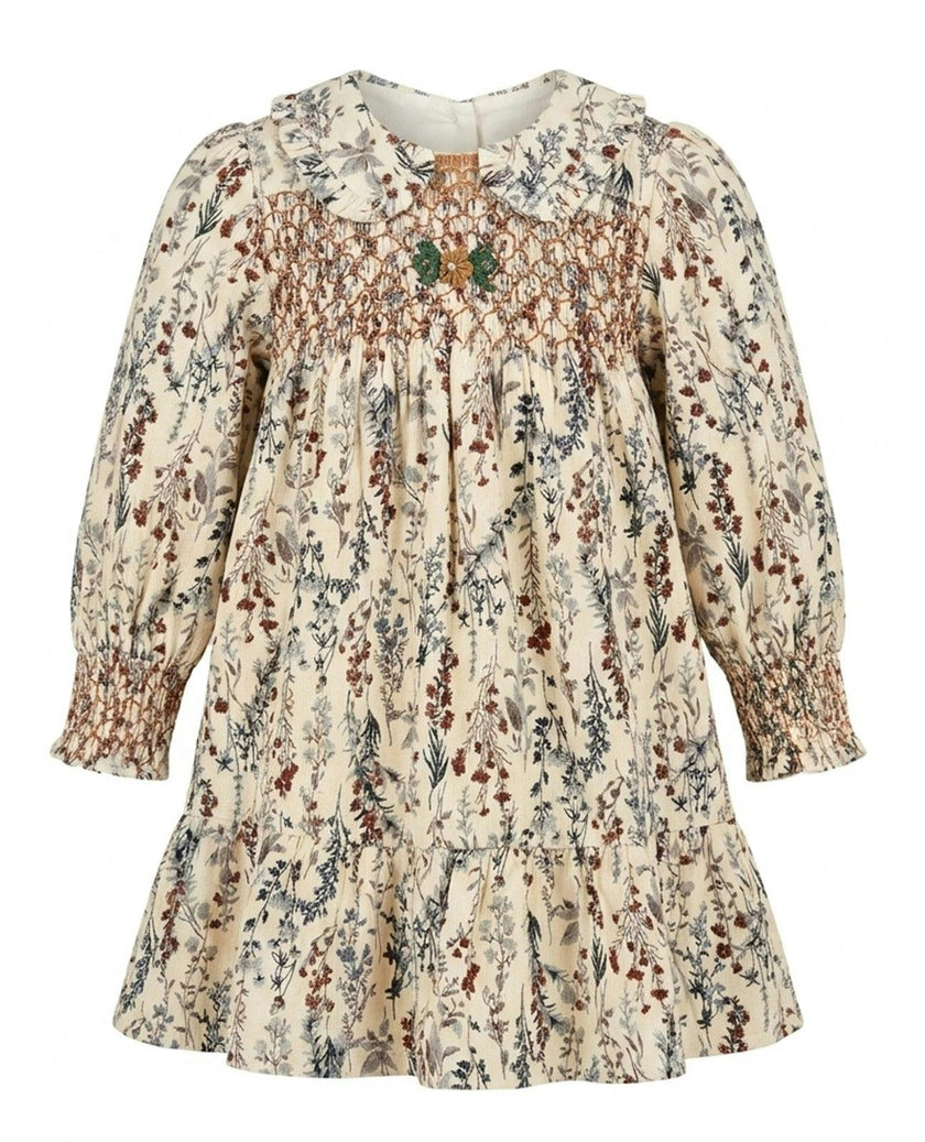 Floral Smocked Corduroy Dress